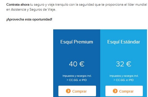 seguros de esquí por días