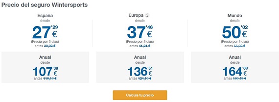 seguros de esquí precios