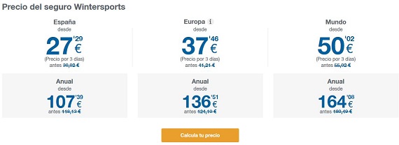 seguros de esquí precios